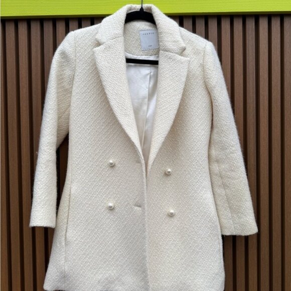 Sandro Jackets & Blazers - Sandro ivory Textured Double-Breasted Pea Coat